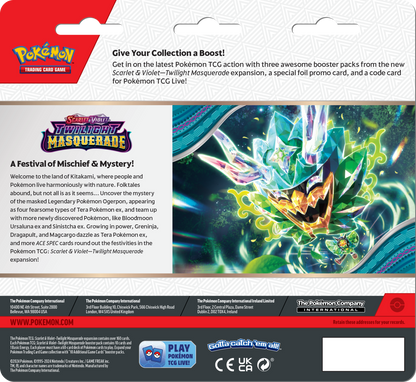 Scarlet & Violet-Twilight Masquerade 3 Booster Packs - Styles May Vary Order 2 for Both